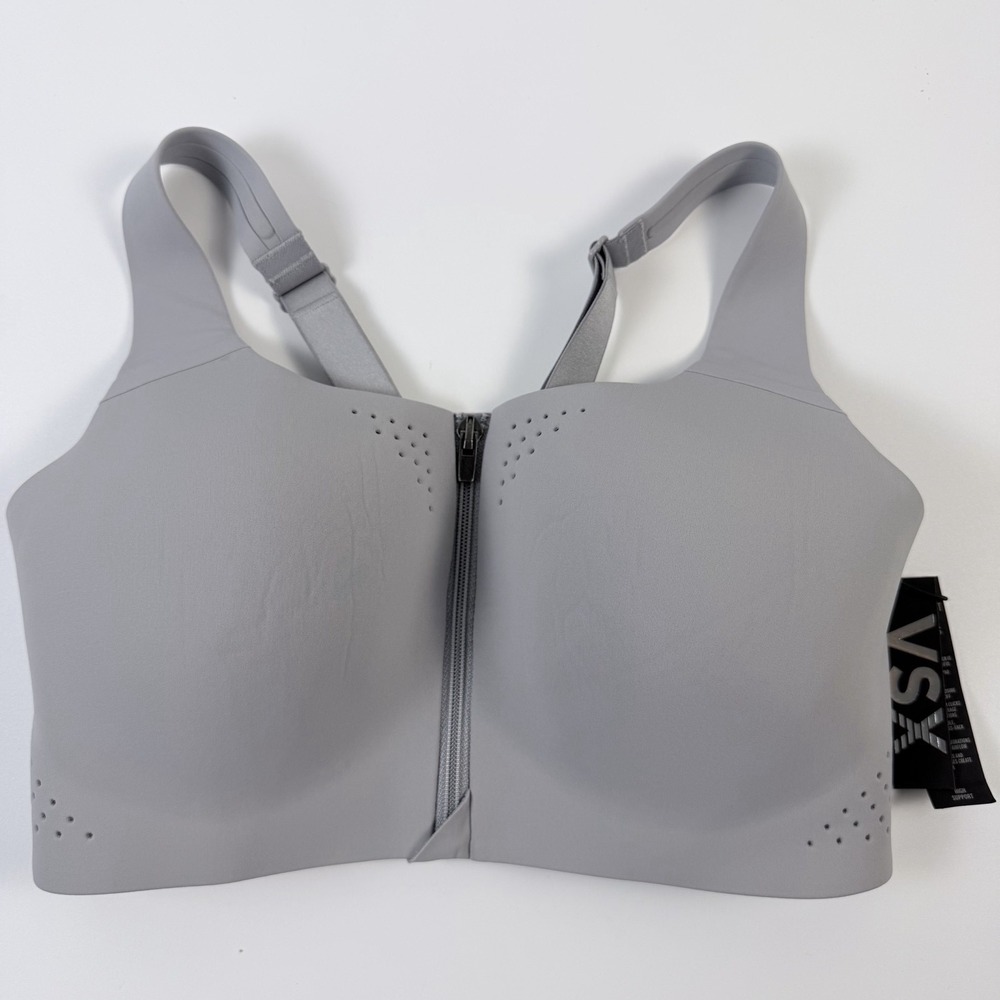 Victoria's Secret VSX Featherweight Max Front Close Sports Bra Light Gray 34DDD